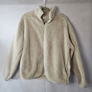 VICTORIA SECRET Beige Sherpa Fleece Zip Up W/ Pockets Long Sleeve Teddy